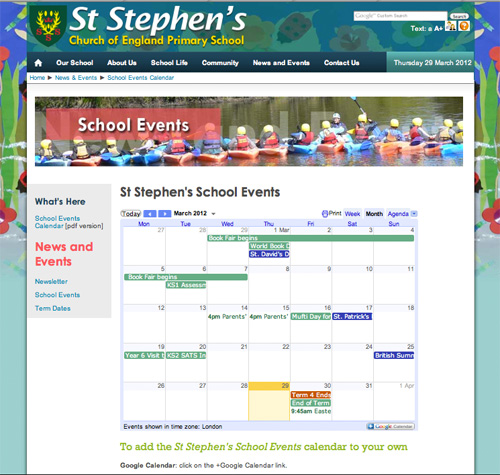 Google Calendar Embedded on a School Website