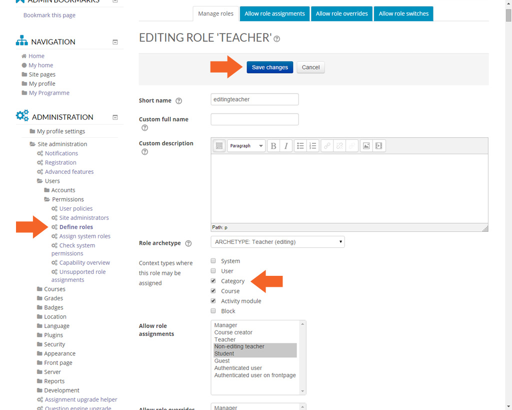 Make Role Available For AssignmentIn Category Context in Moodle