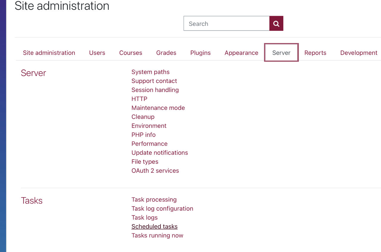 Site Administration Server Tasks Scheduled Tasks