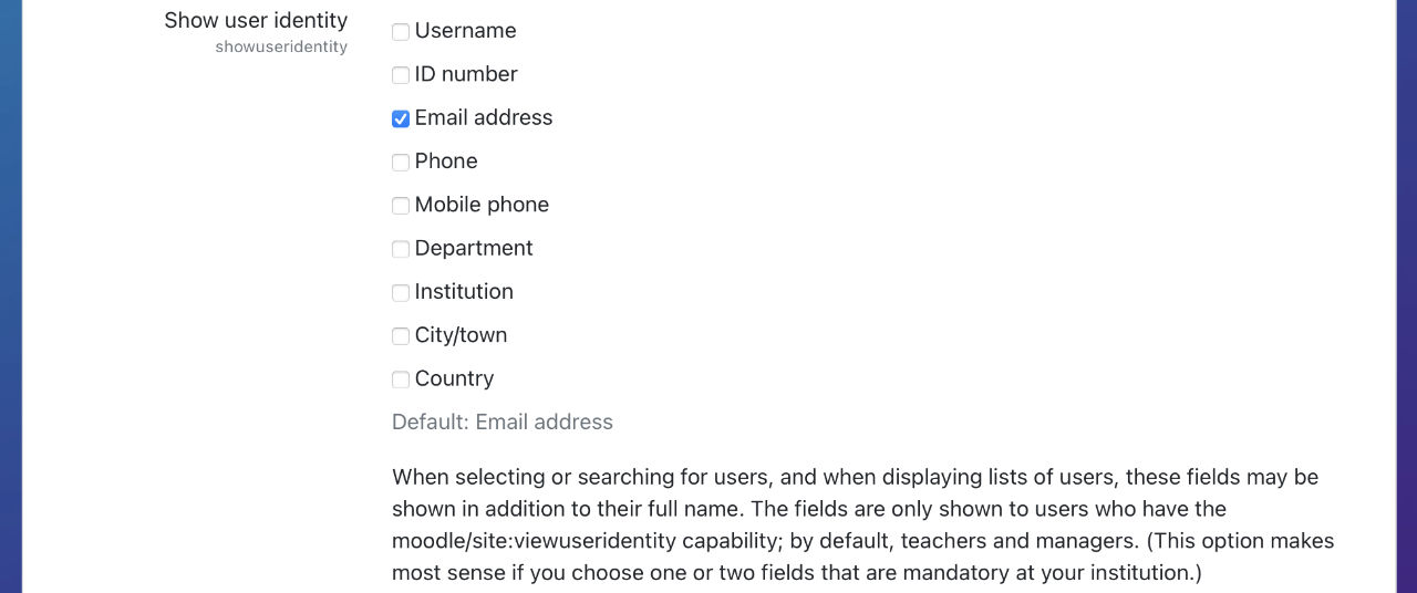 Show user identity section