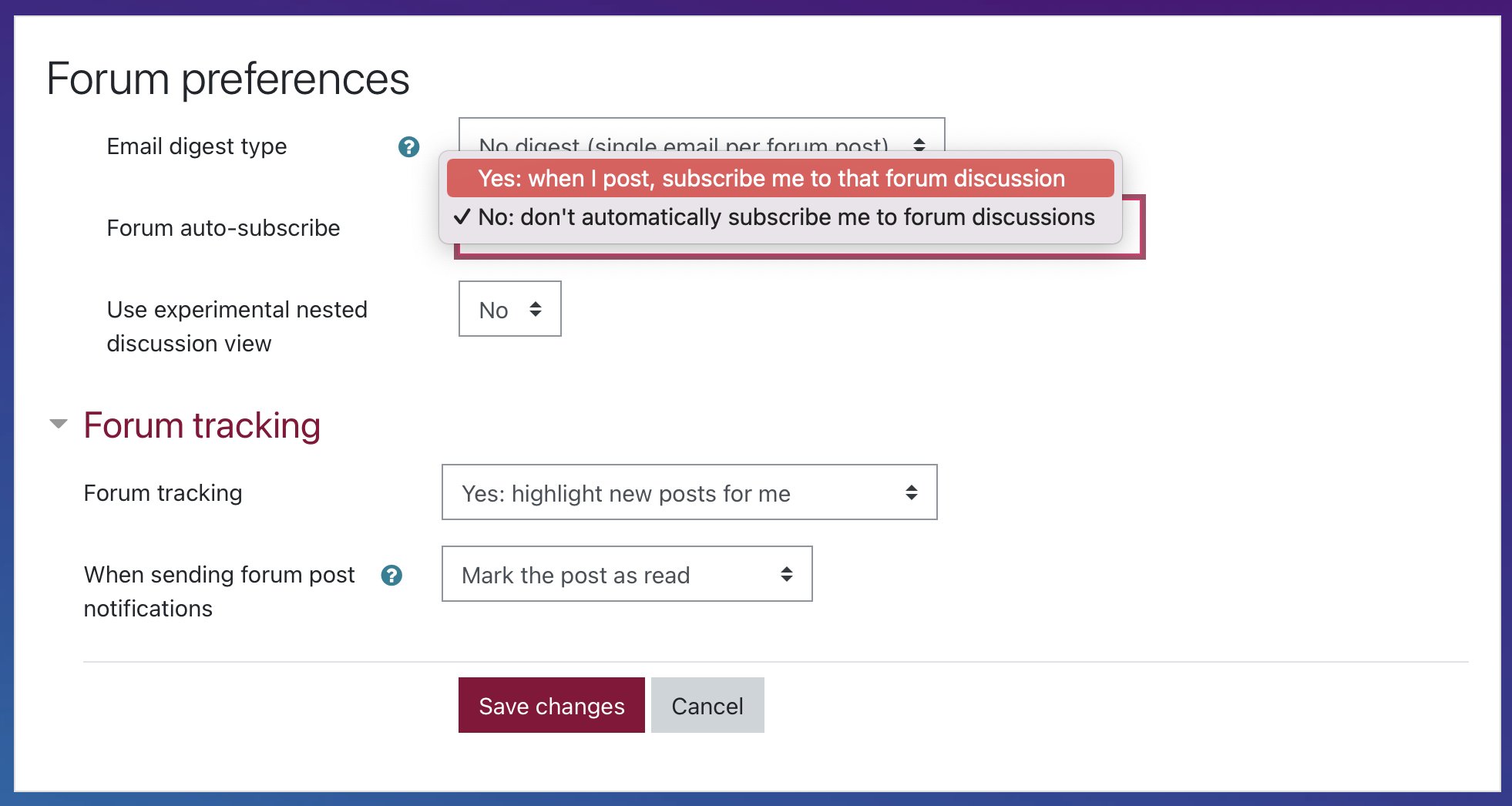 Forum Autosubscribe Settings