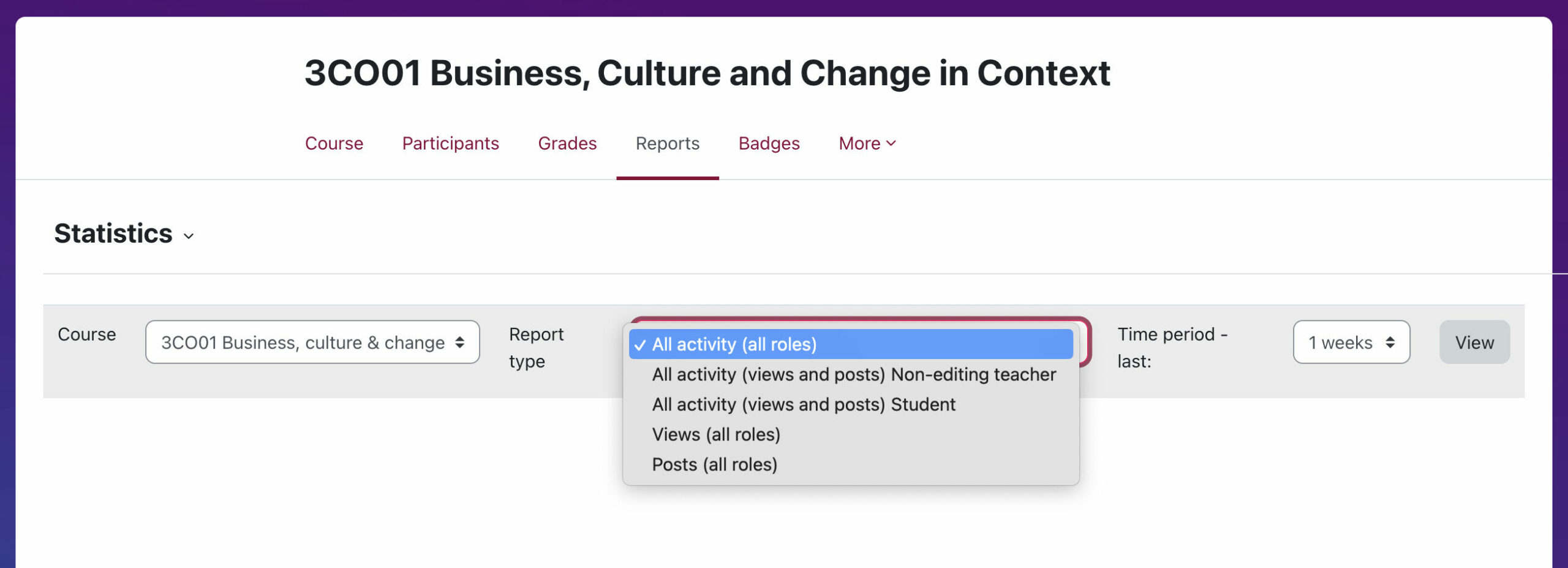 Course Report Type Options