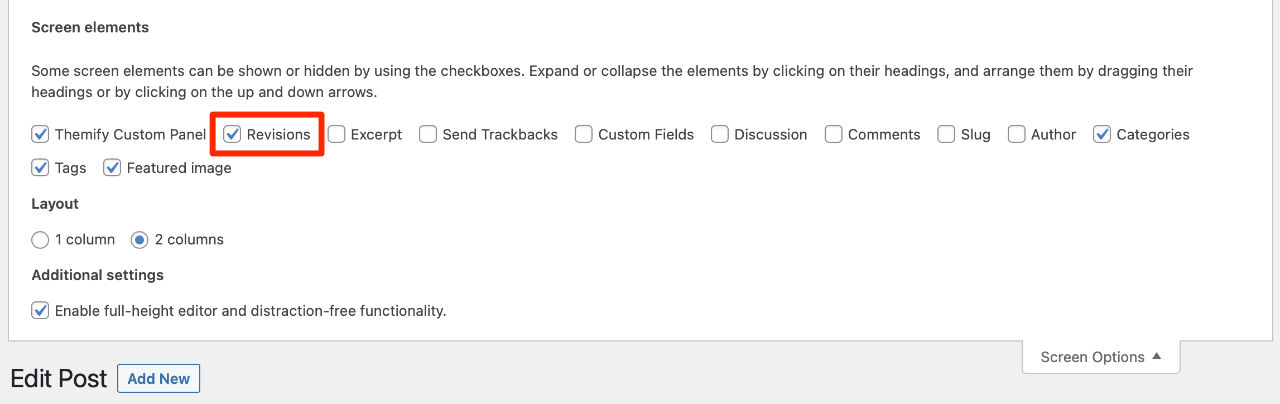 Enable Revisions from Screen Elements