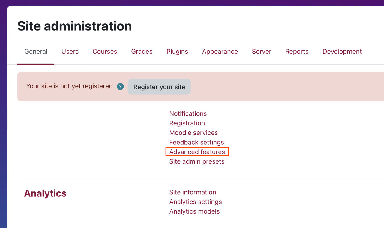 Site Administration Advanced Features