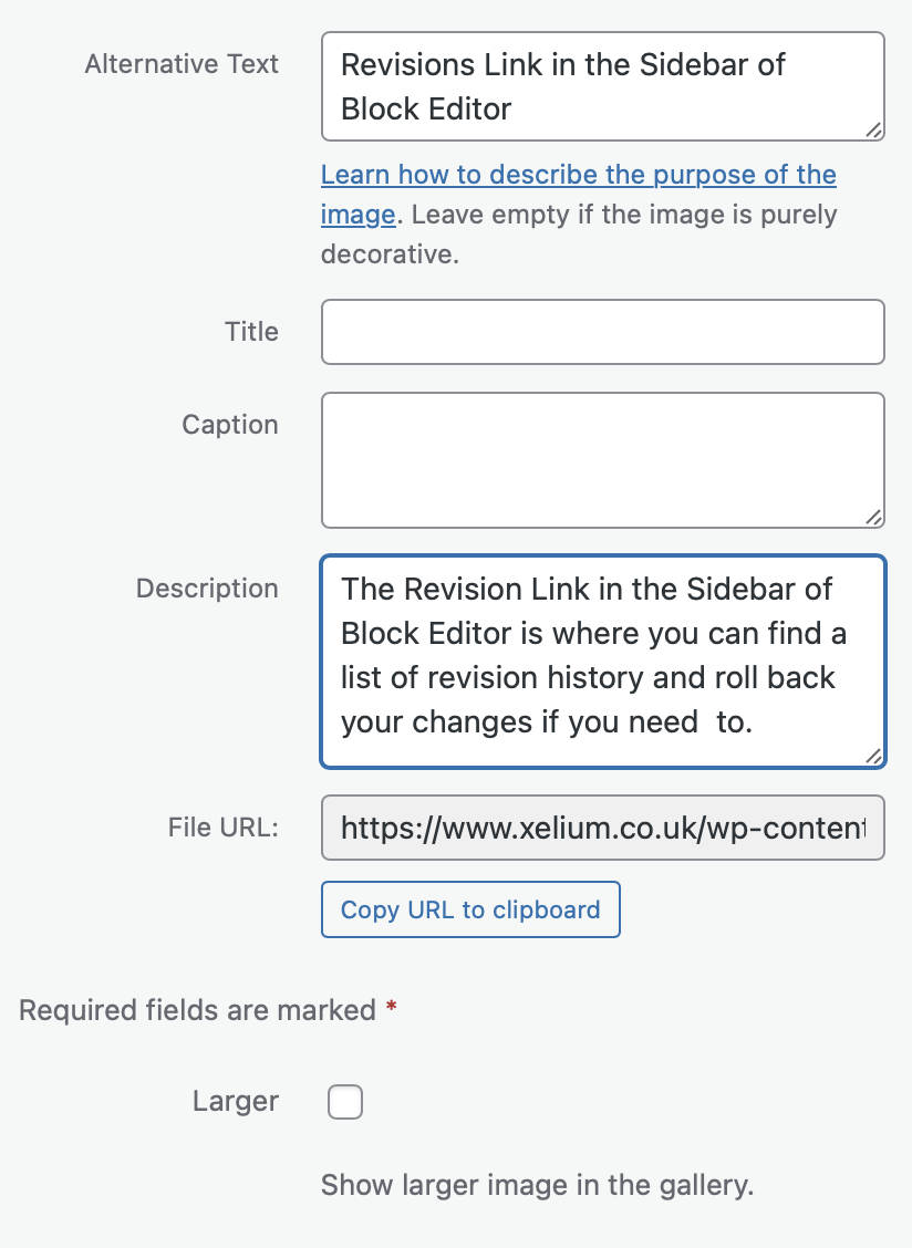 Description Field of an image in Media Library