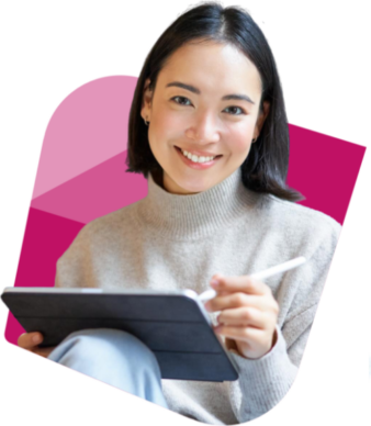 Asian woman using a stylus on a tablet