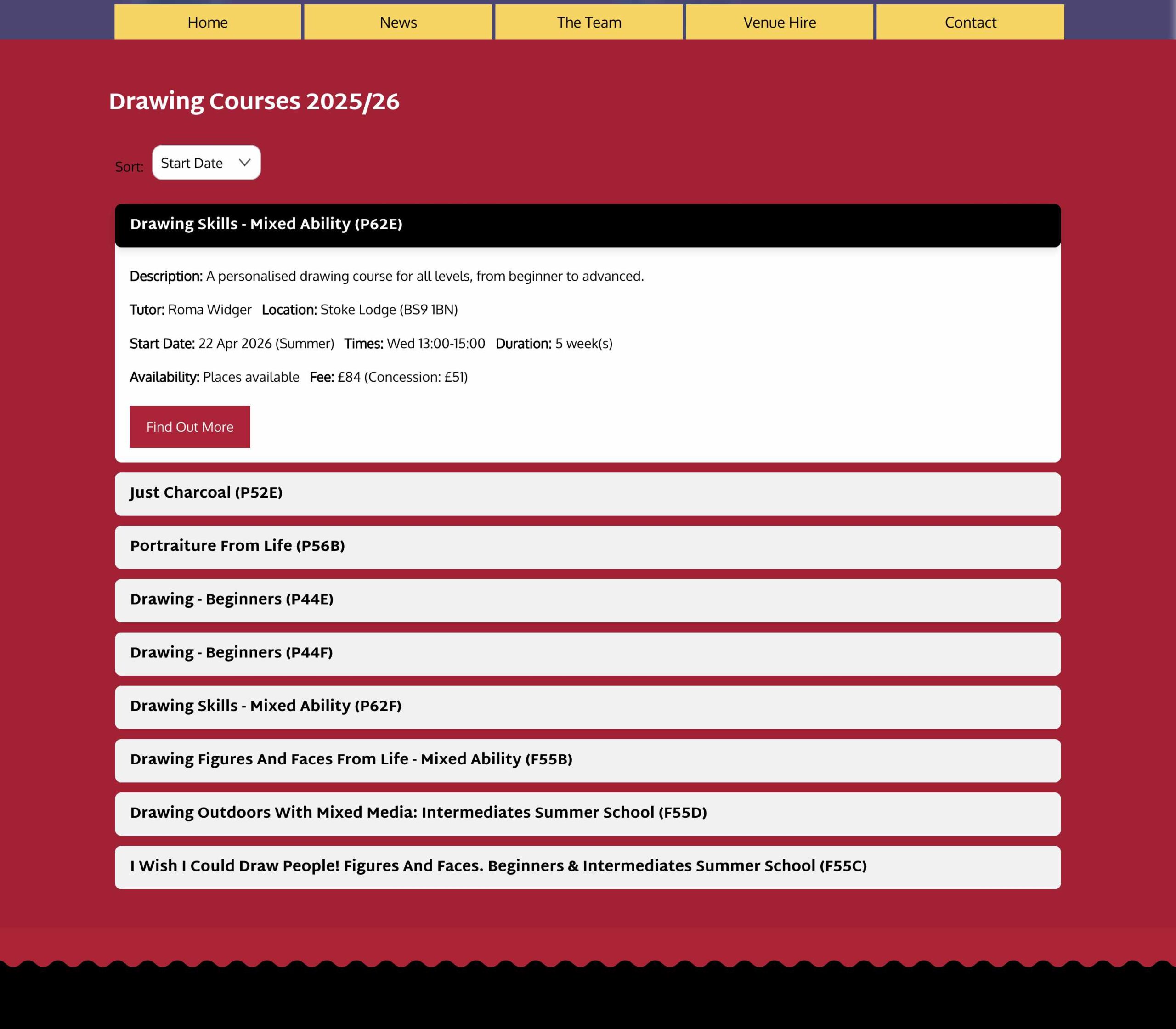 Drawing Course Listing Section