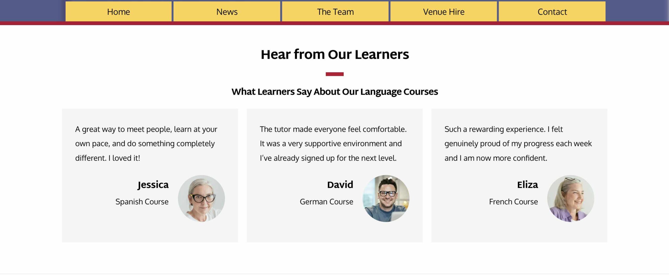 Language Testimonials Section