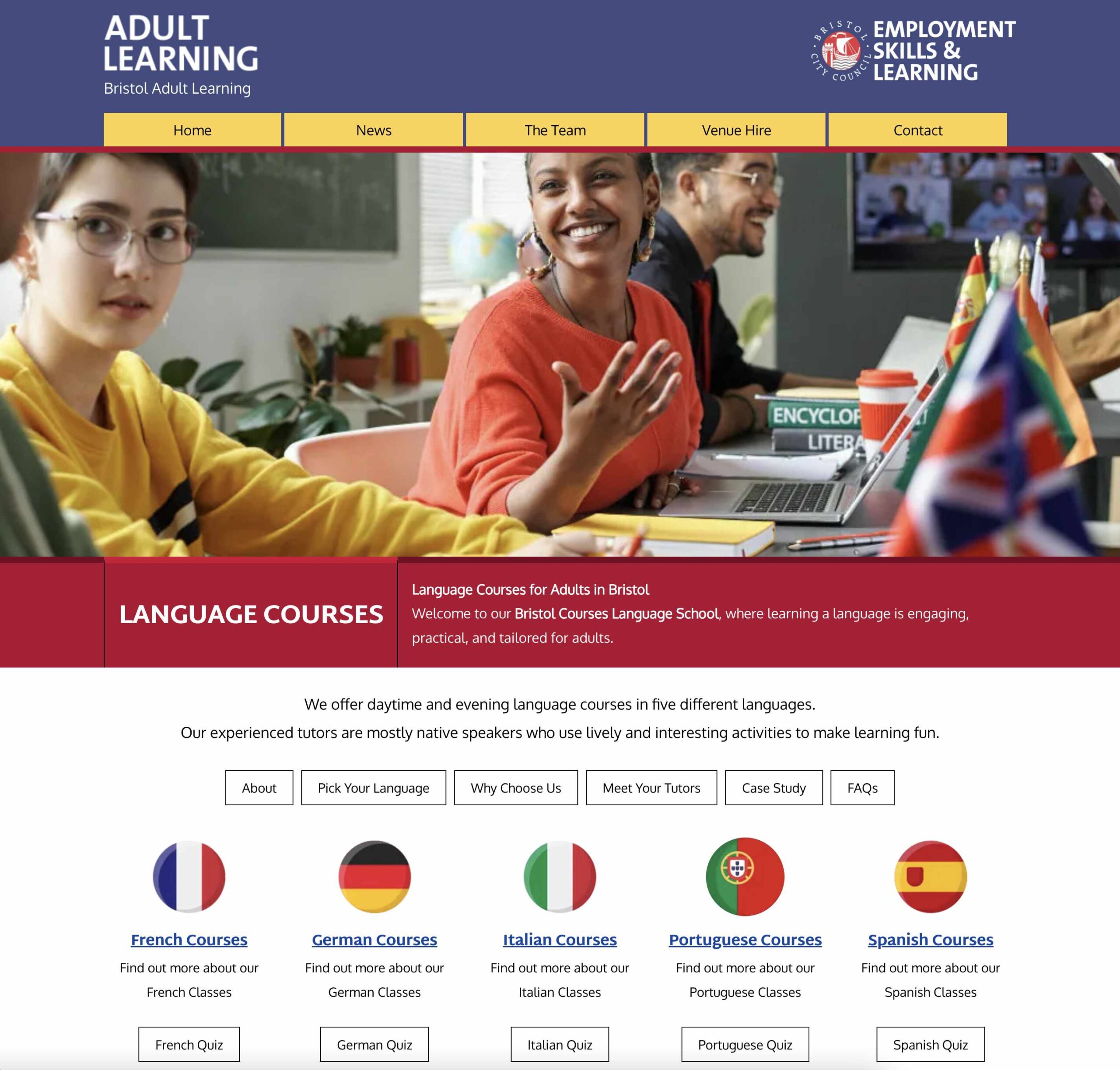 Language Top Fold Section