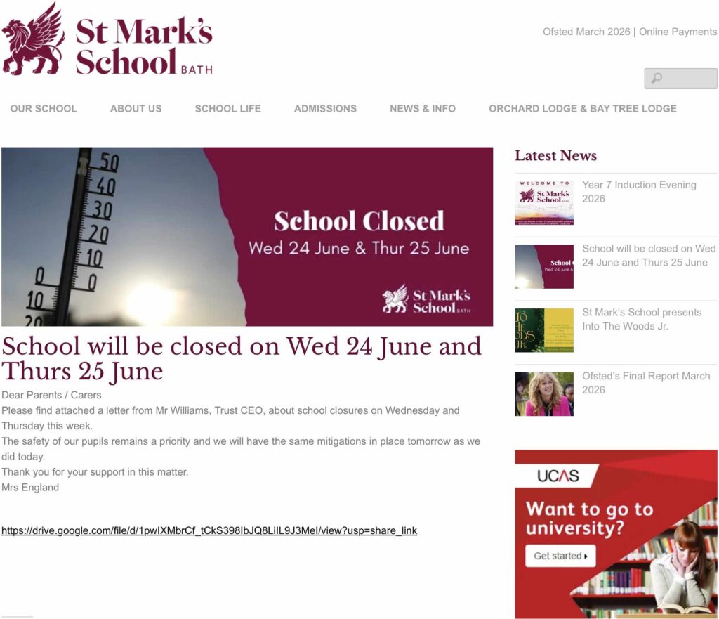 St Marks School Closure Notice