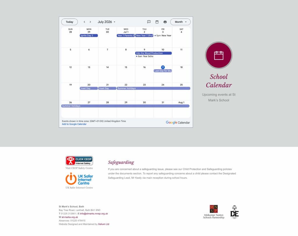 St Marks School Google Calendar Integration