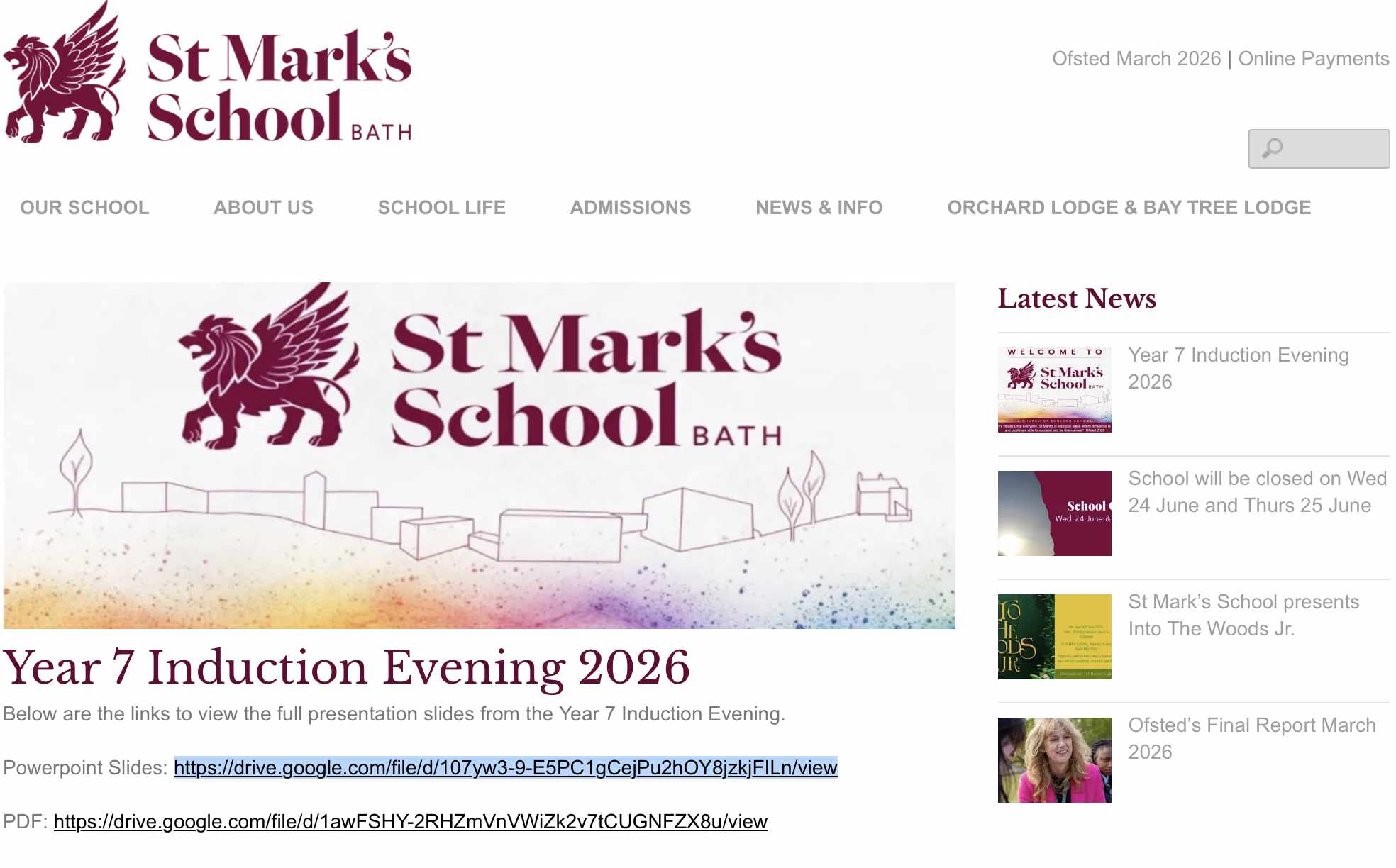 St Marks School Y7 Induction Evening 2026
